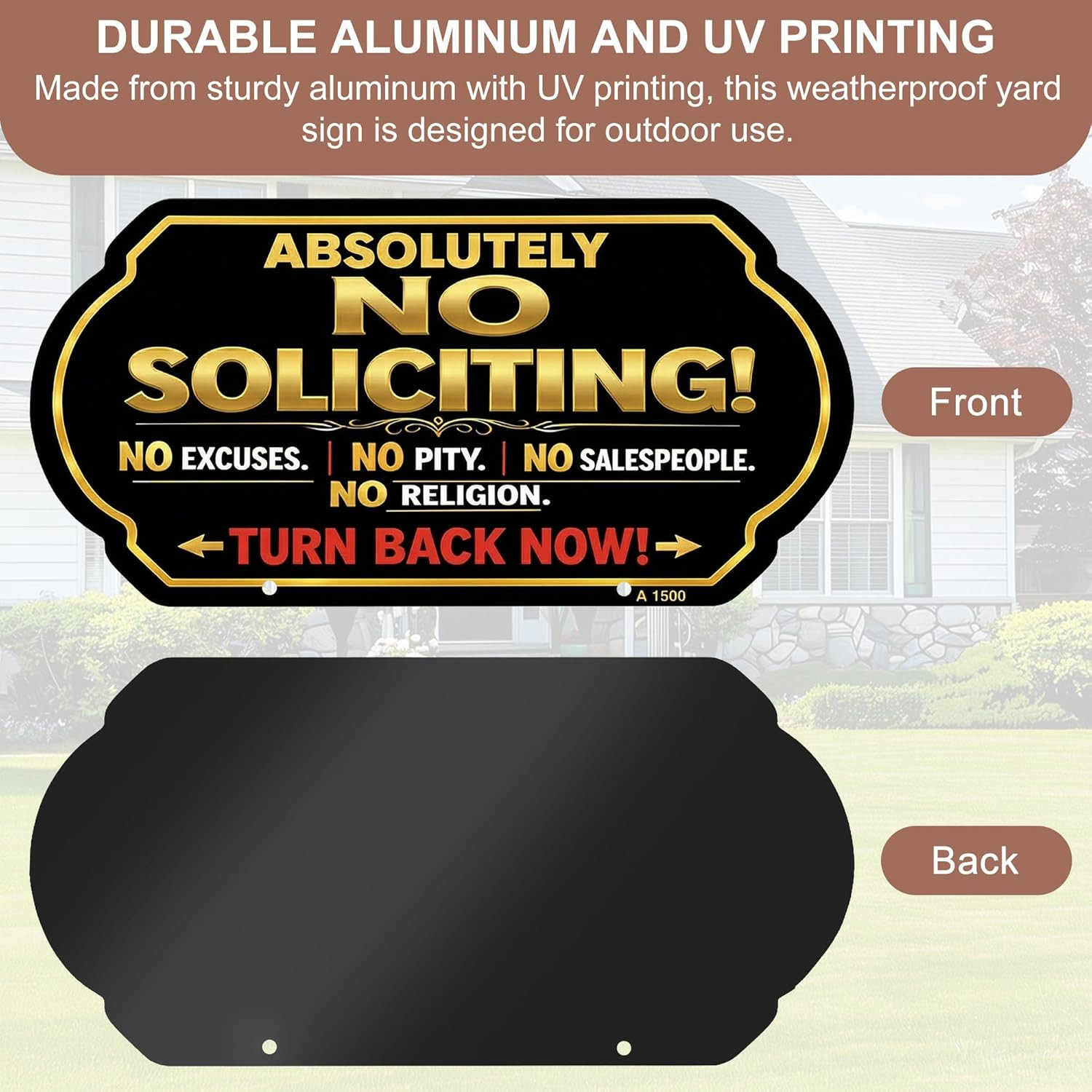 Absolutely No Soliciting Sign for House with Stake, 5X10 Inch 40 Mil Aluminum Me