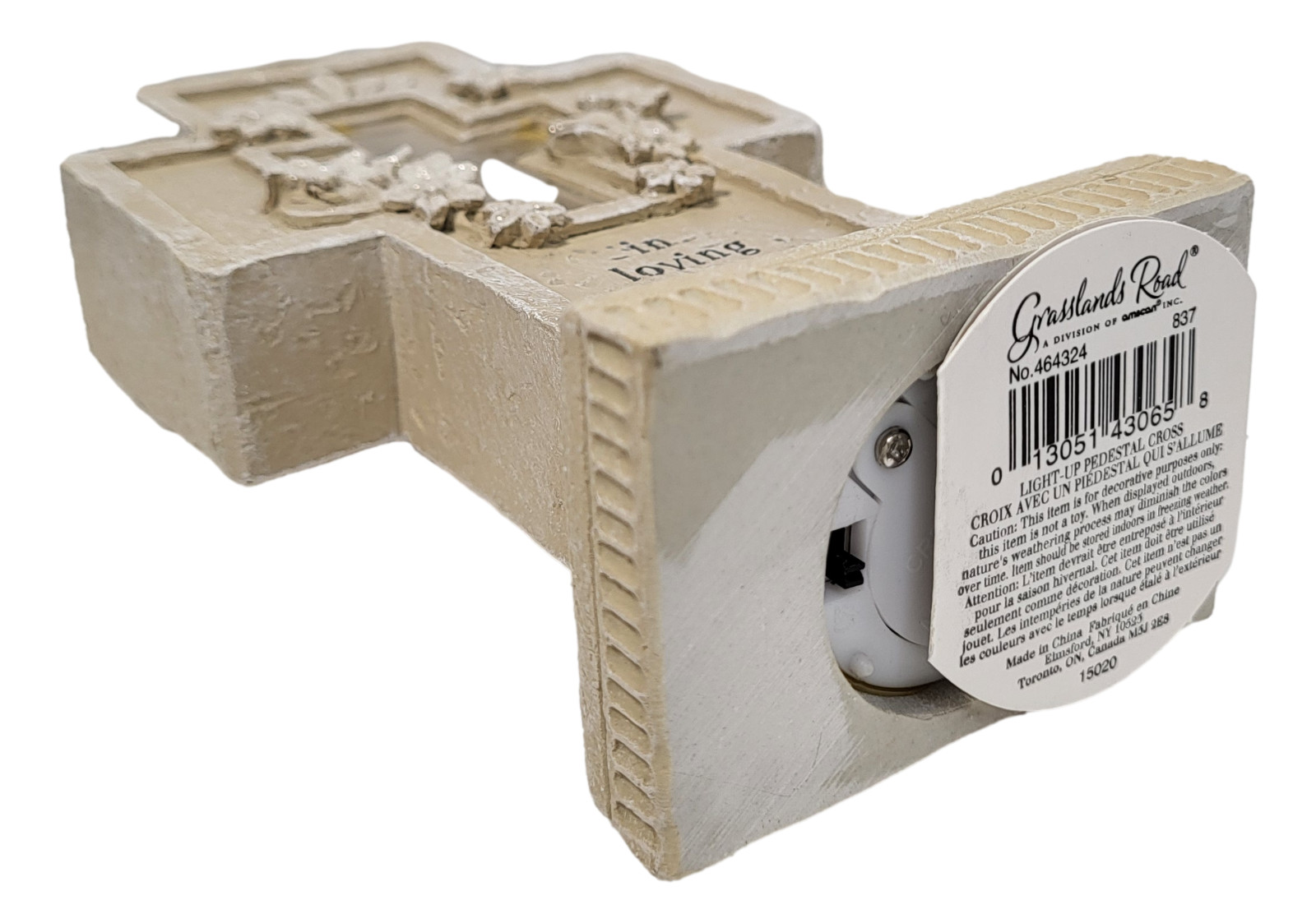 Butterfly Pedestal Cross – Lights Up ~ In Loving Memory, Stone Finish 6″