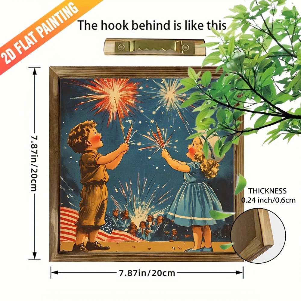 Vintage Kids Sparklers Wooden Plaque 4th of July Patriotic Independence Day Gift