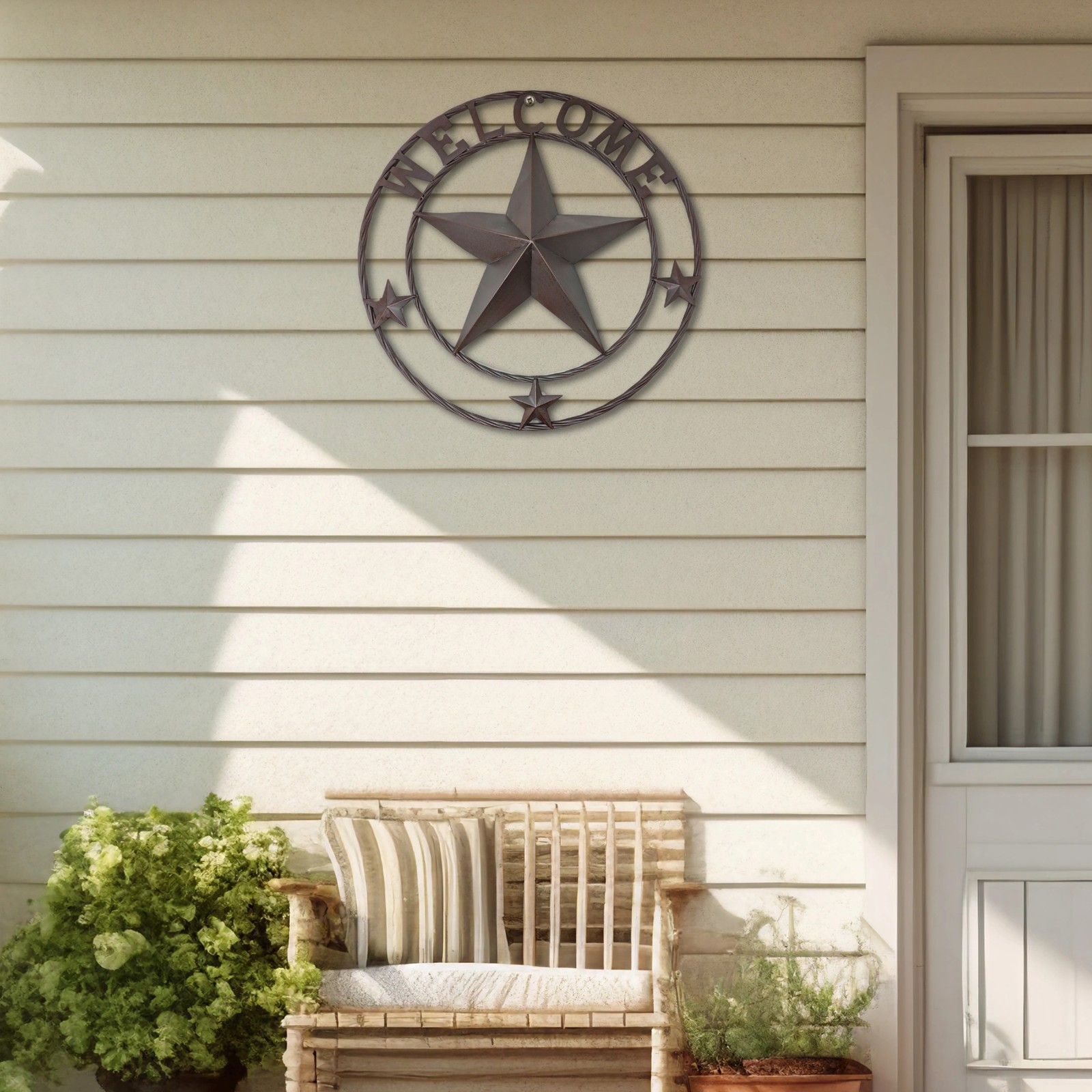 Rustic Western Metal Circle Welcome Star Wall Art Hanging Decor Sign Plaque Gift
