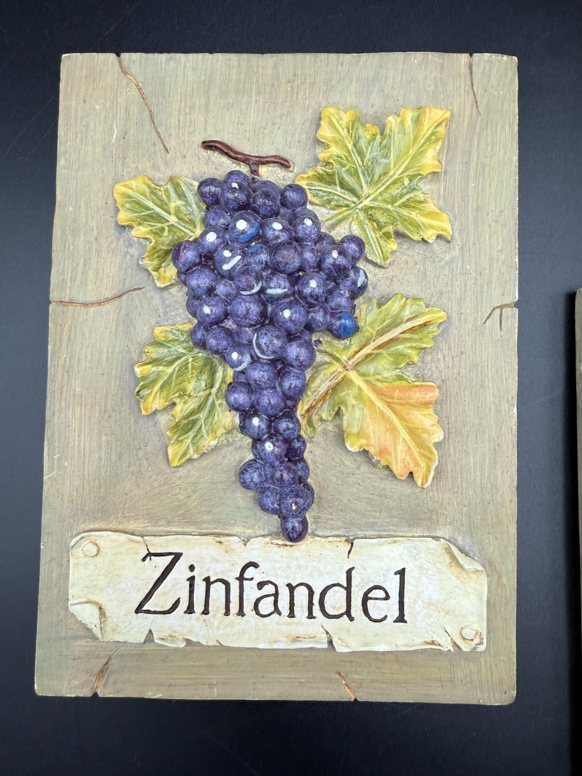 Set of 2 – 3D Grape Wall Plaques Wine Art Chardonnay Zinfandel VTG