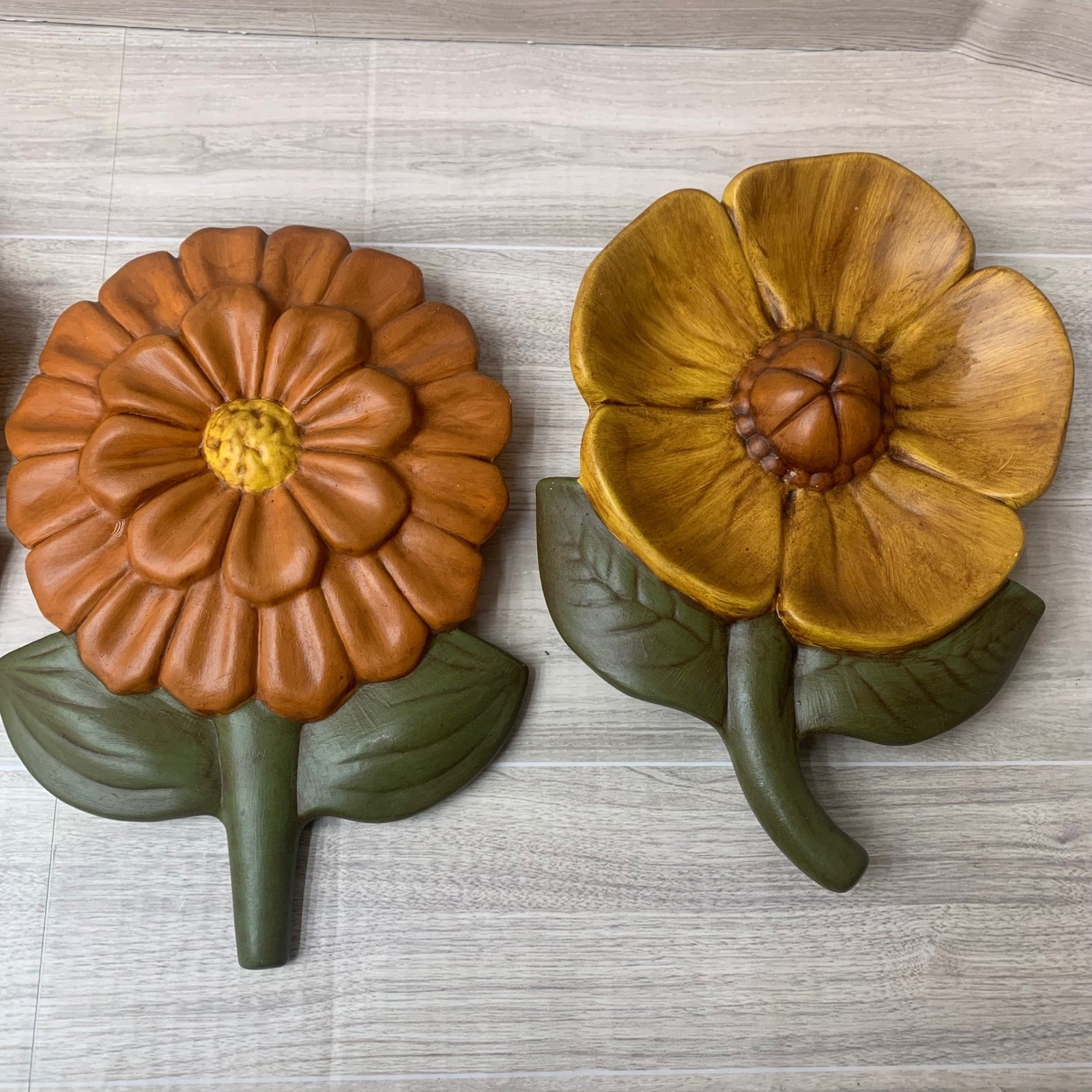 Vintage 70s Style Floral Wall Decor Set 3 Sunflower Zinnia Poppy Retro Flowers