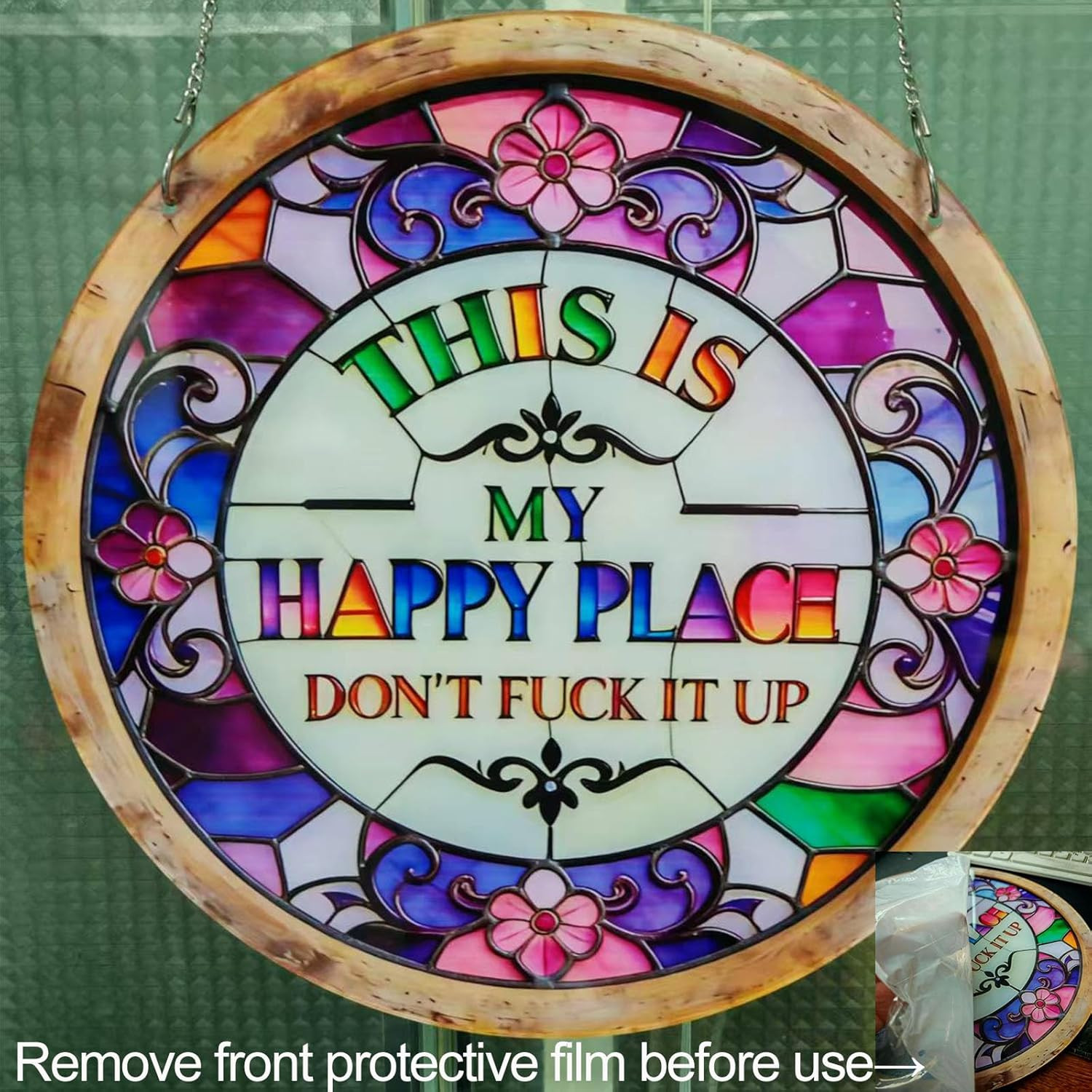 “This Is My Happy Place Don’T F It Up” Sign, 11.5 Inch Acrylic Wall Decor, Vibra