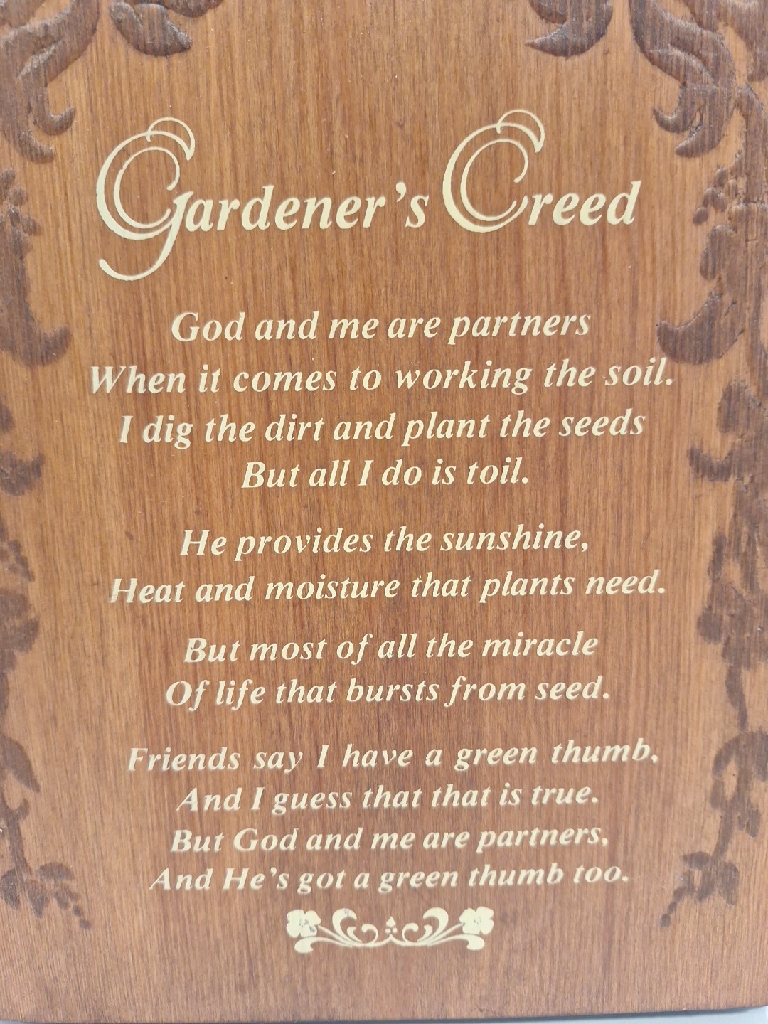 Gardener’s Creed Wood Plaque 10 In Christian Green Thumb Wall Hanging Home Decor