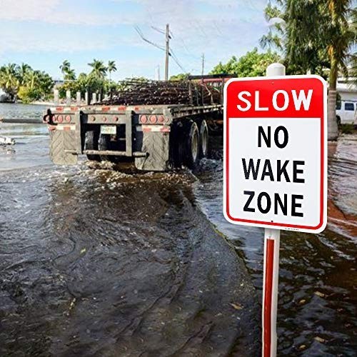 Large Slow No Wake Zone Sign, 18″x 12″ .04″ Aluminum 18” x 12”, Red