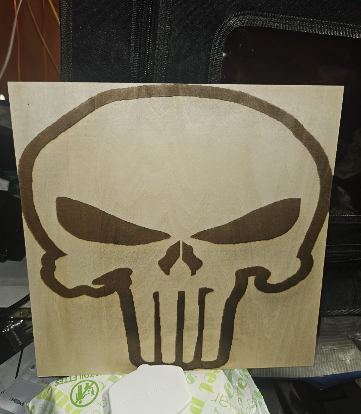 “Punisher” Skull Decorative Plaque Sign Square Beige Brown Vertical Novelty