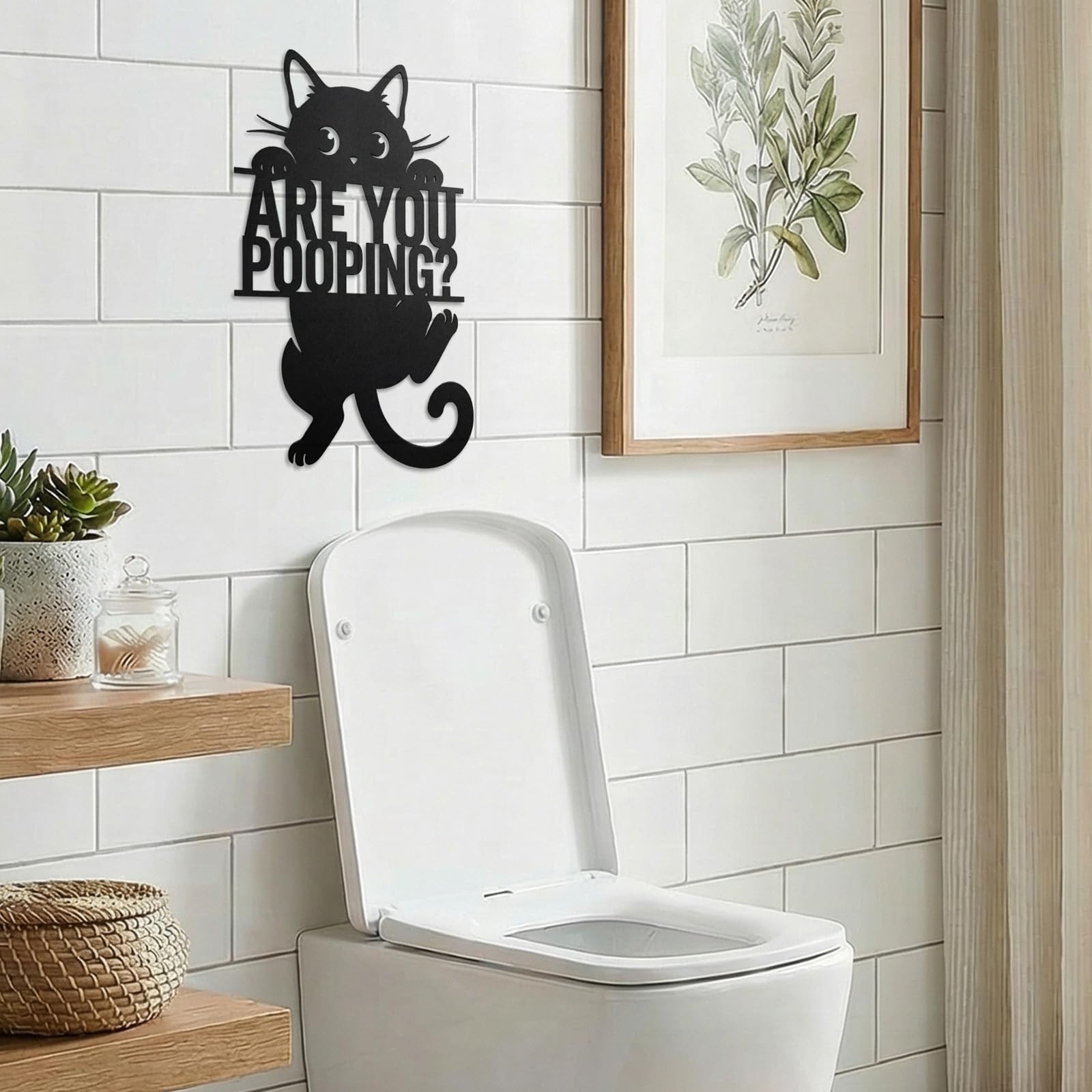 Black Cat “Are You Pooping” Bathroom Signs Wall Art,15×11 Inch Funny Metal Ca…