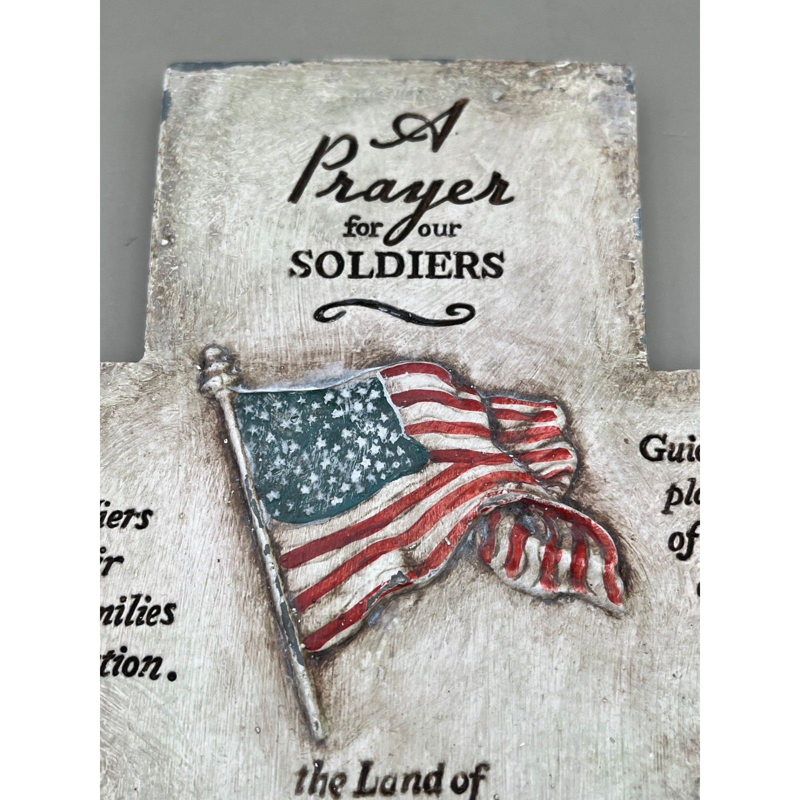 Patriotic Prayer for our Soldiers Wall Cross Plaque American Flag Decor 10×7.5″