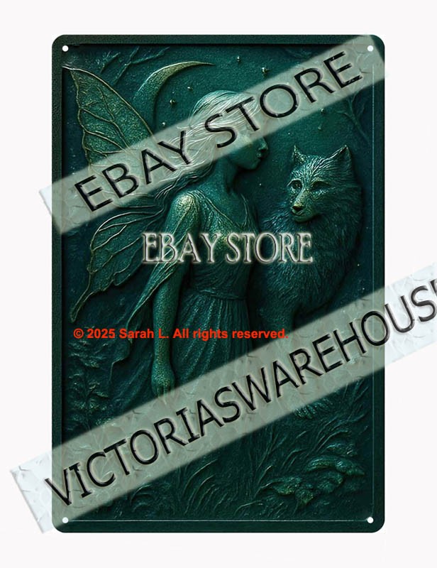 Forest fairy owl tin sign mystical wall art