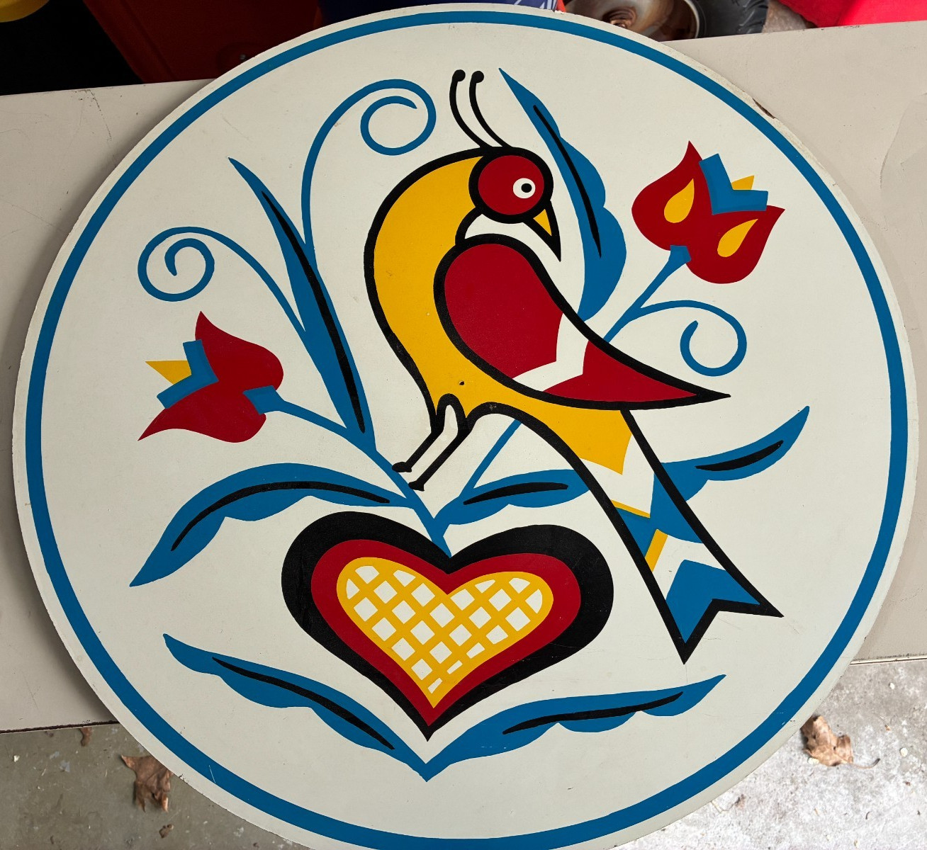 Large Vintage 24” distlefink Round Penn Dutch Bird Hex Sign GOOD LUCK
