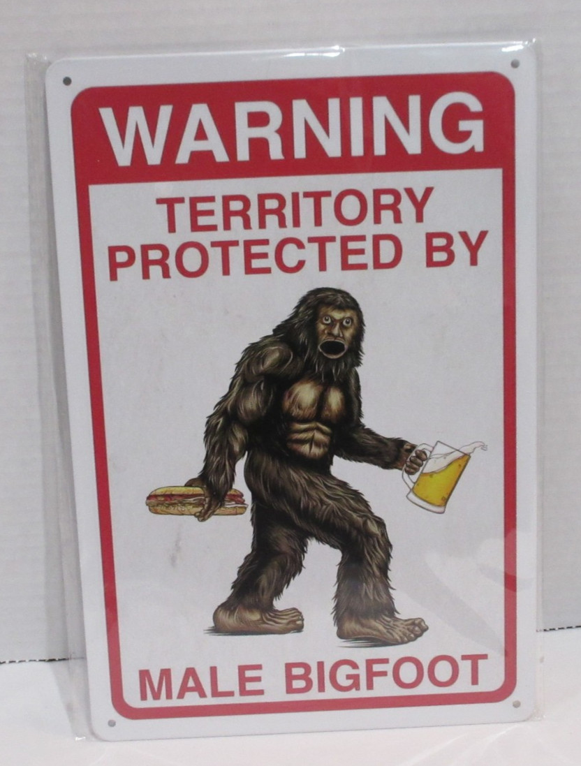 Warning Property Protected by Male Bigfoot Funny Metal Sign