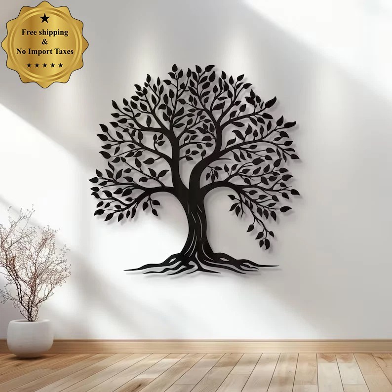Metal Tree of Life Wall Art Family Tree Decor Birds and Butterflies Wall Hanging