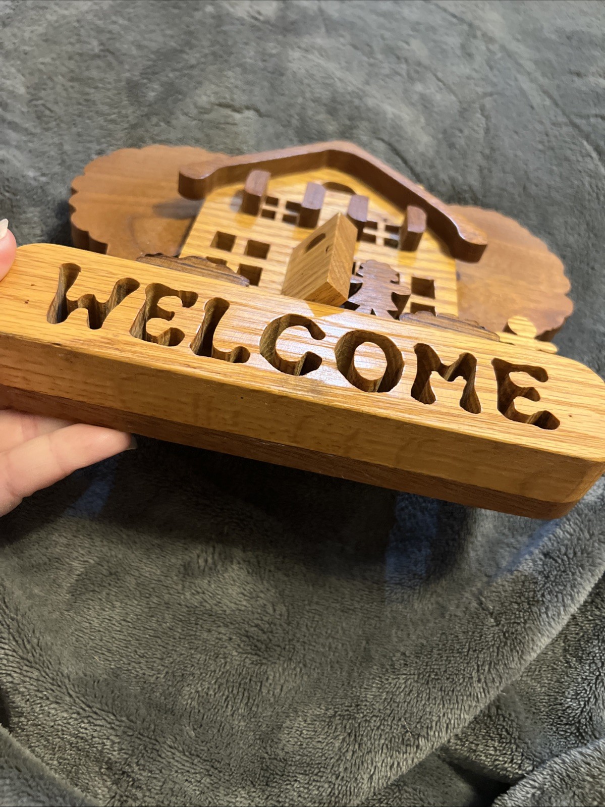 Vintage Folk Art Wood Carved Welcome Sign Free Standing/wall mounted