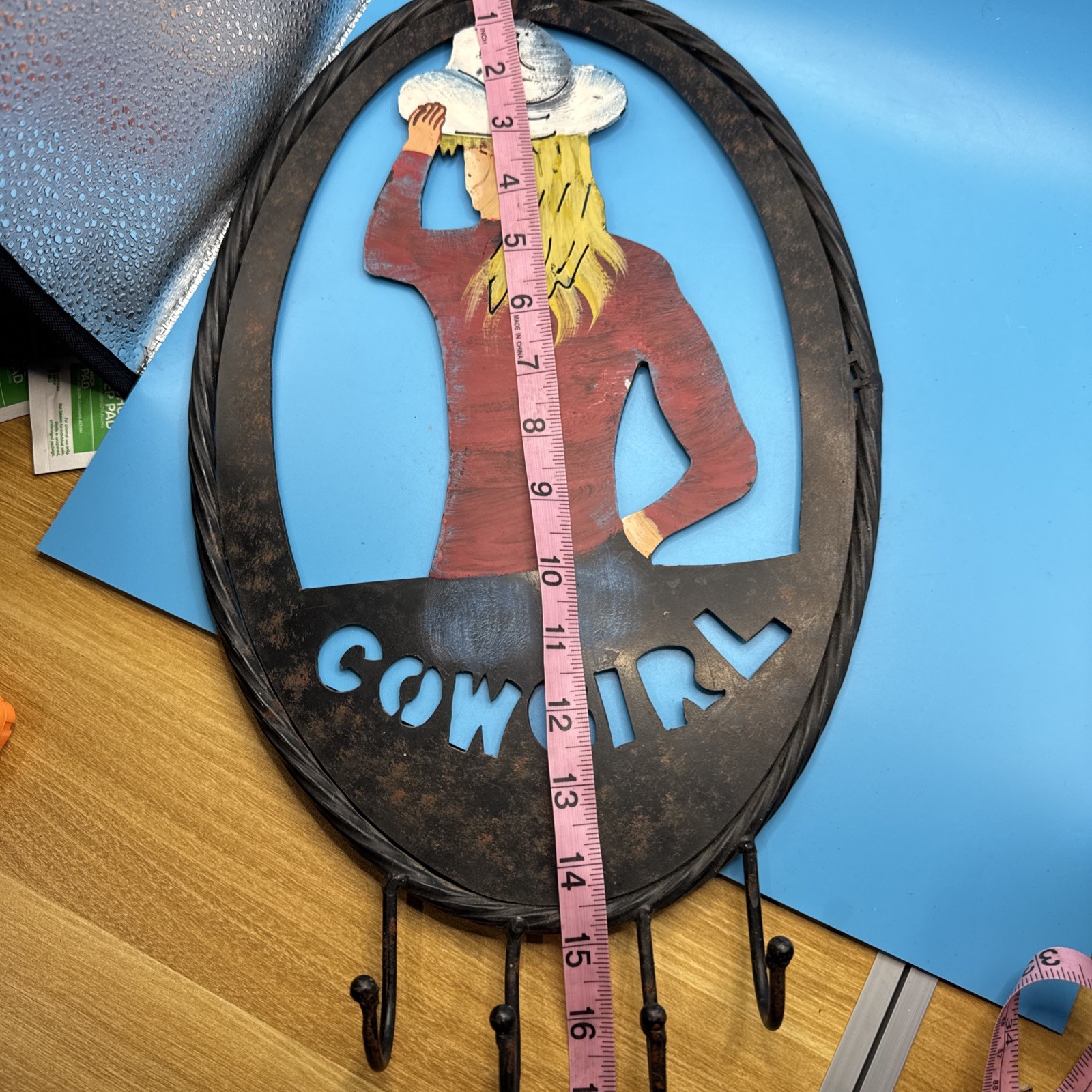 Metal Cowgirl Wall Decor With Hooks