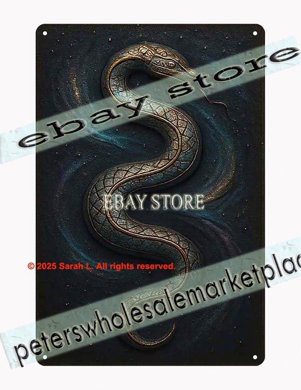 Celestial serpent spirit tin sign cosmic mystical wall decor