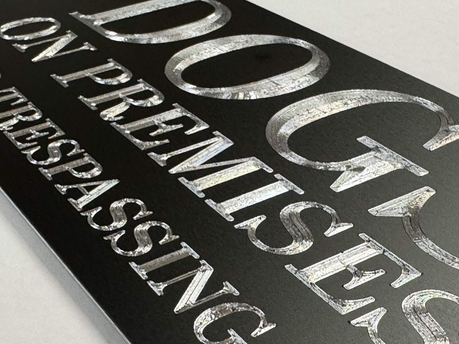 Engraved Dogs On Premises No Trespassing Diamond Etched Aluminum Metal 10×4 Sign