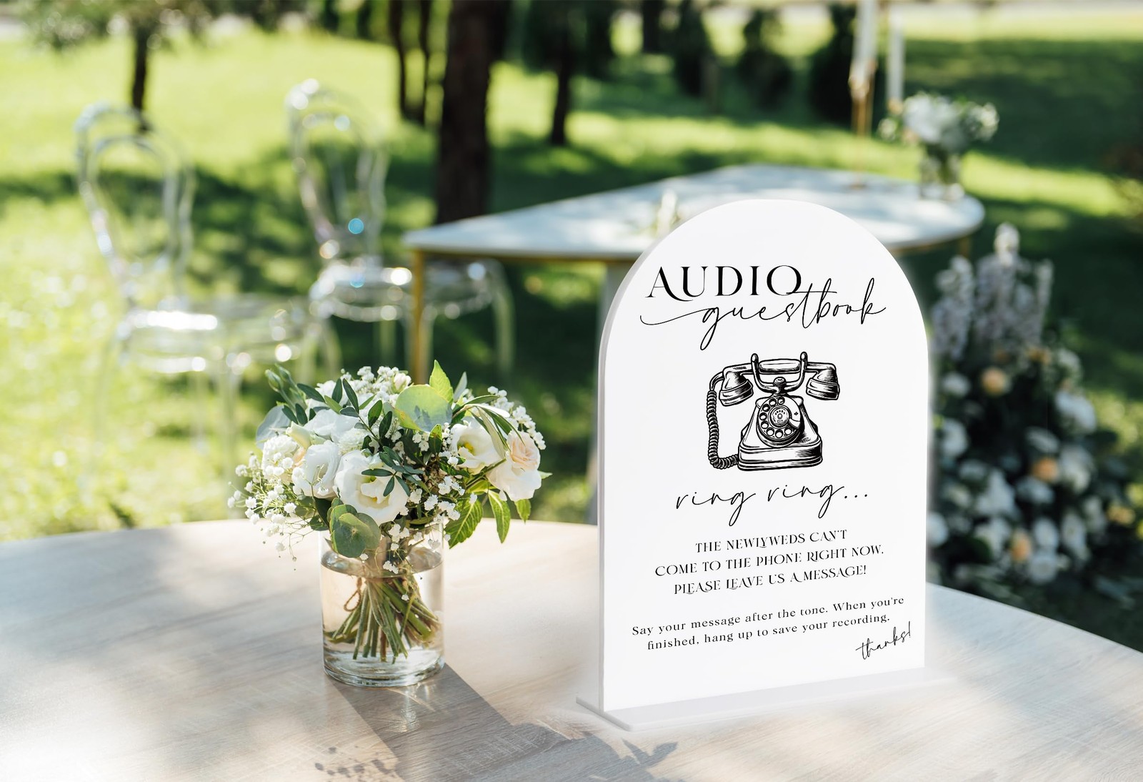 Audio Guest Book Sign, White Arch Acrylic Wedding Sign, Audio Guest Book Wedd…