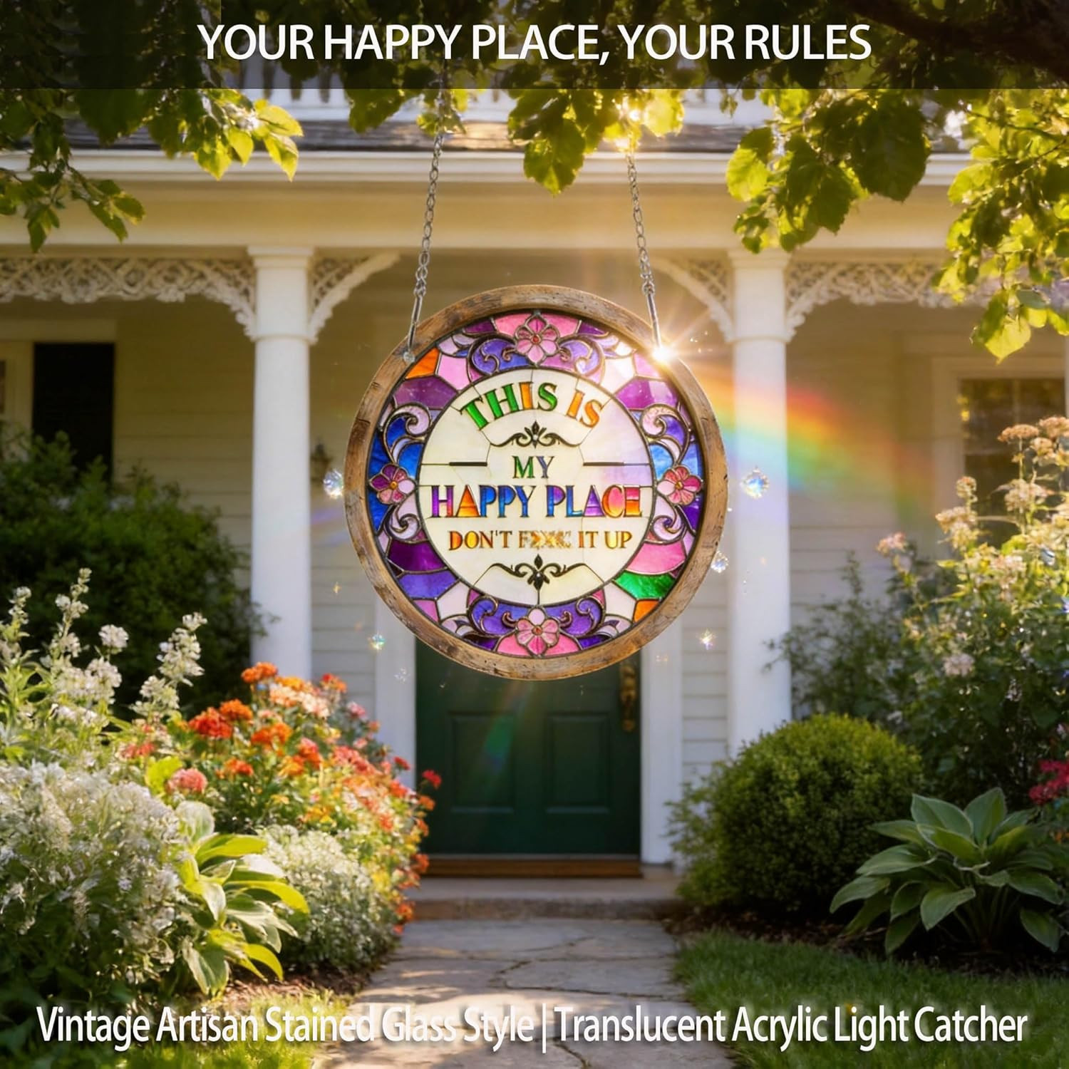 “This Is My Happy Place Don’T F It Up” Sign, 11.5 Inch Acrylic Wall Decor, Vibra