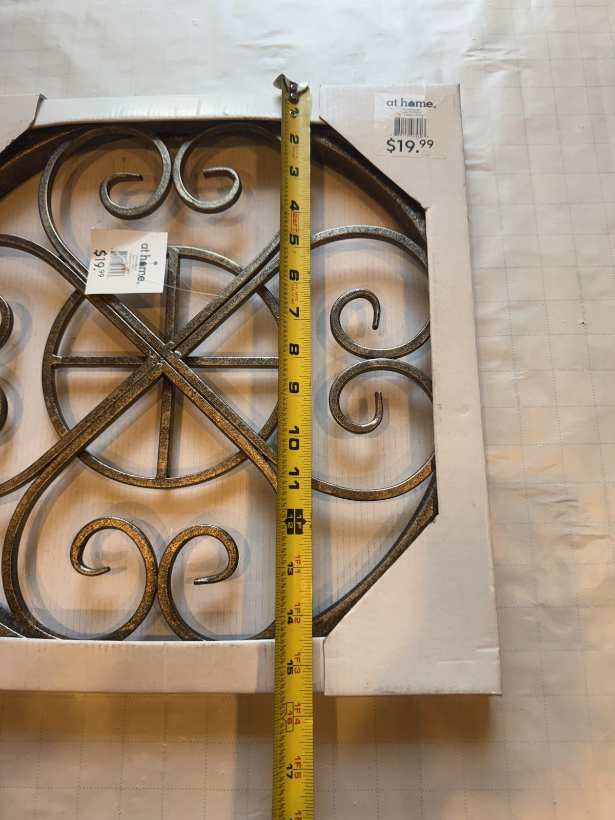 at home Traditional Metal Scrollwork Wall Plaque, Black/Gold Distressed 15″