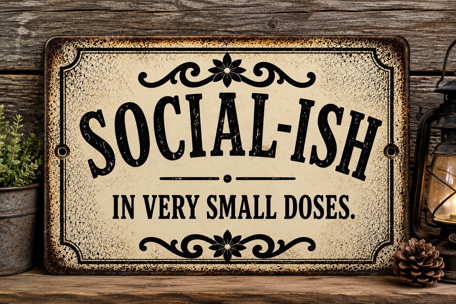Social -ish Funny Porch Sign Rustic Farmhouse Welcome Sign Metal Tin Sign 12×8