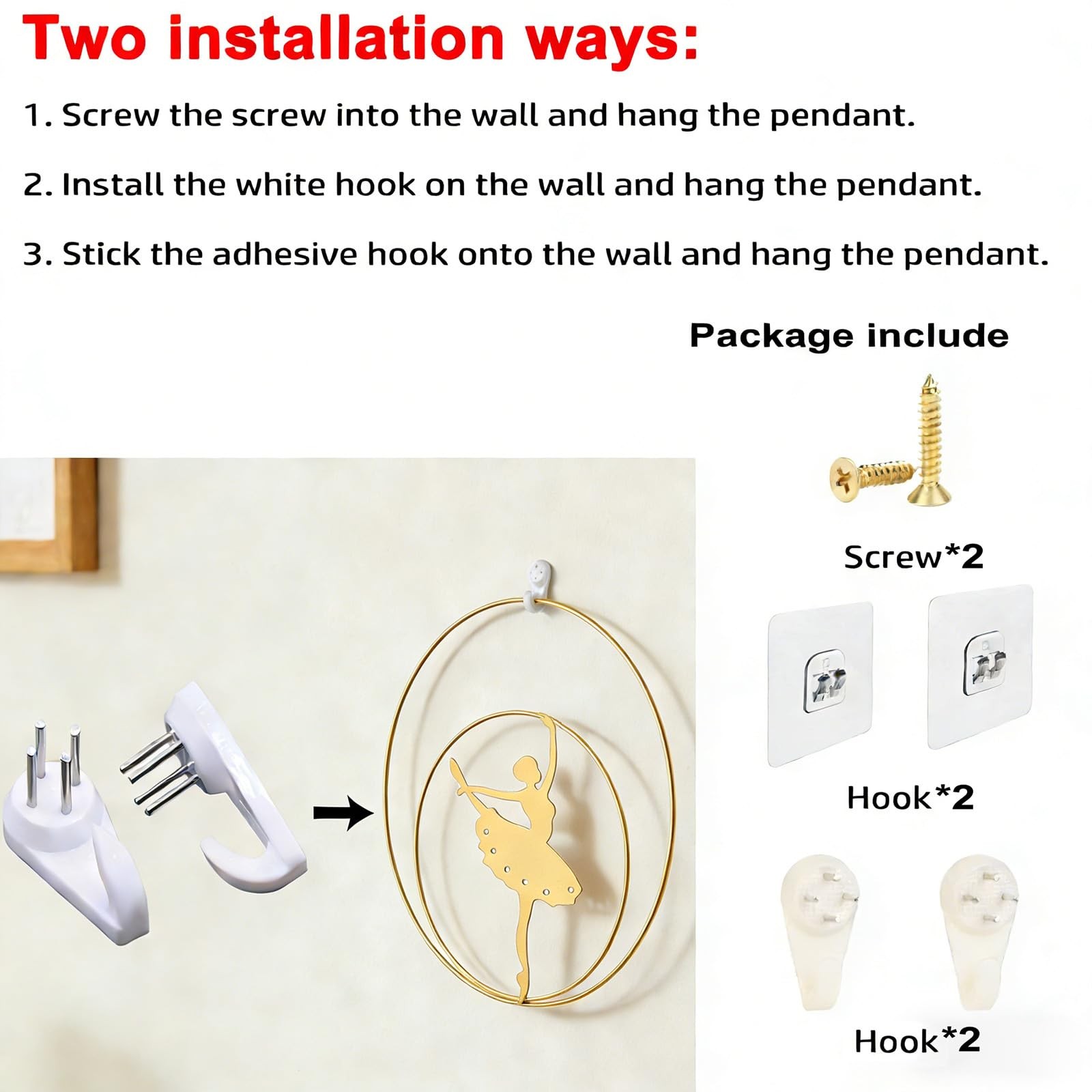 2Pcs 11″ Gold Round Metal Ballet Wall Art Decor Minimalist Hanging Sign for L…