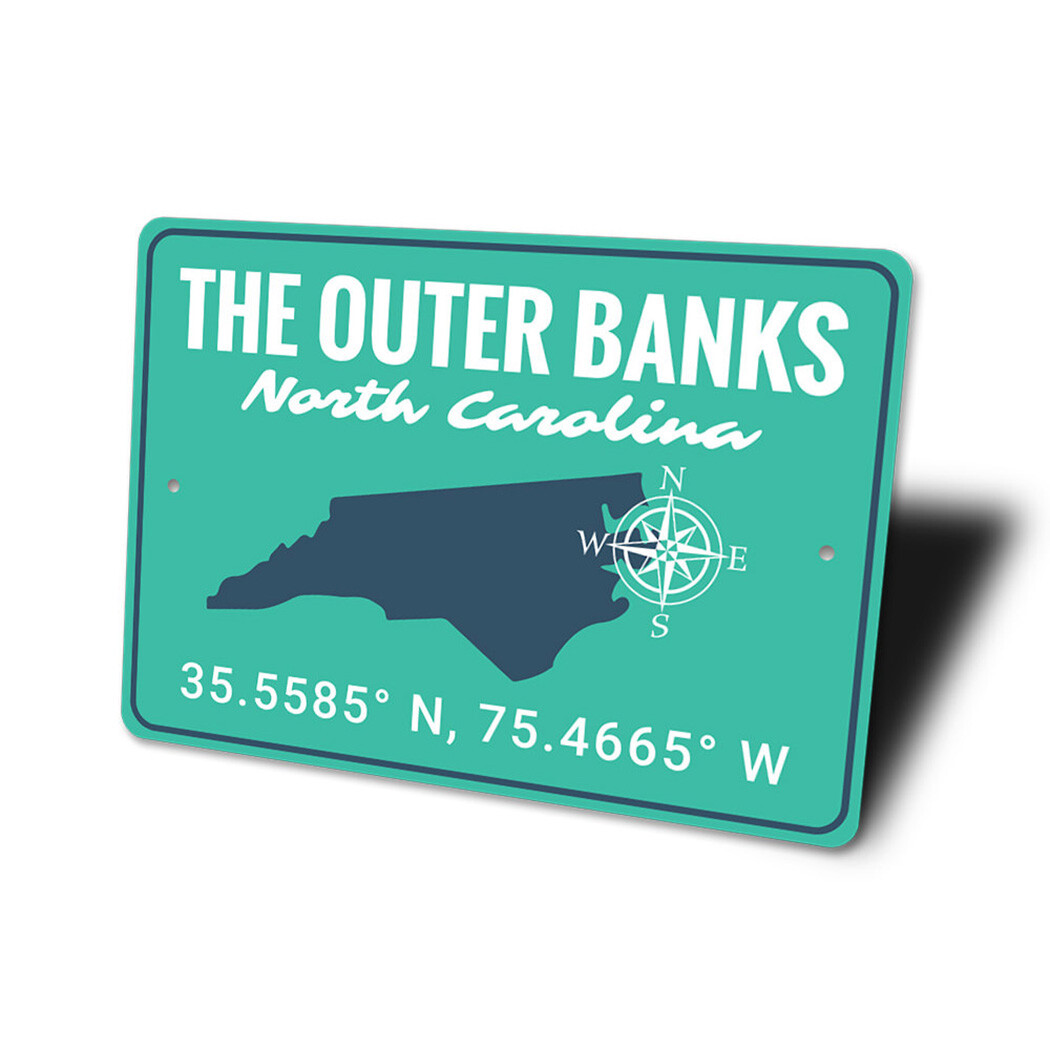 The Outer Banks North Carolina Destination Coordinates Sign, Unique Metal Sign