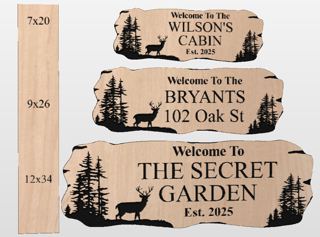 Custom Dear Sign Carved Wood Name Mountain Lake Home House Outdoor Plaque
