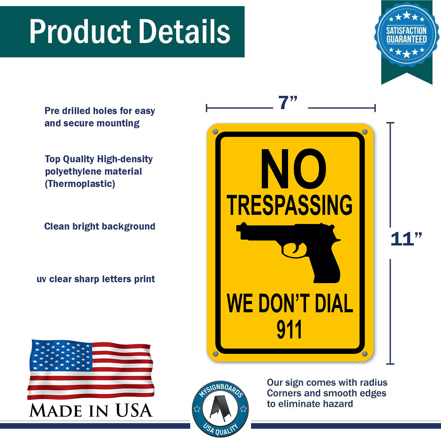 No Trespassing Sign We Don’t Dial 911 Hand Gun Signs Funny Yard Home Signs