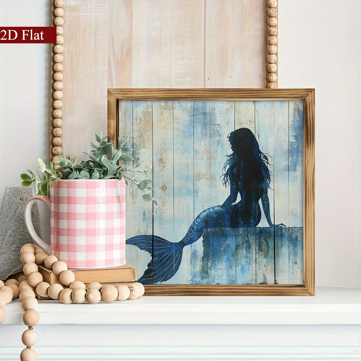 Mermaid Silhouette Wooden Sign Rustic Vintage Coastal Decor for Bathroom Gift