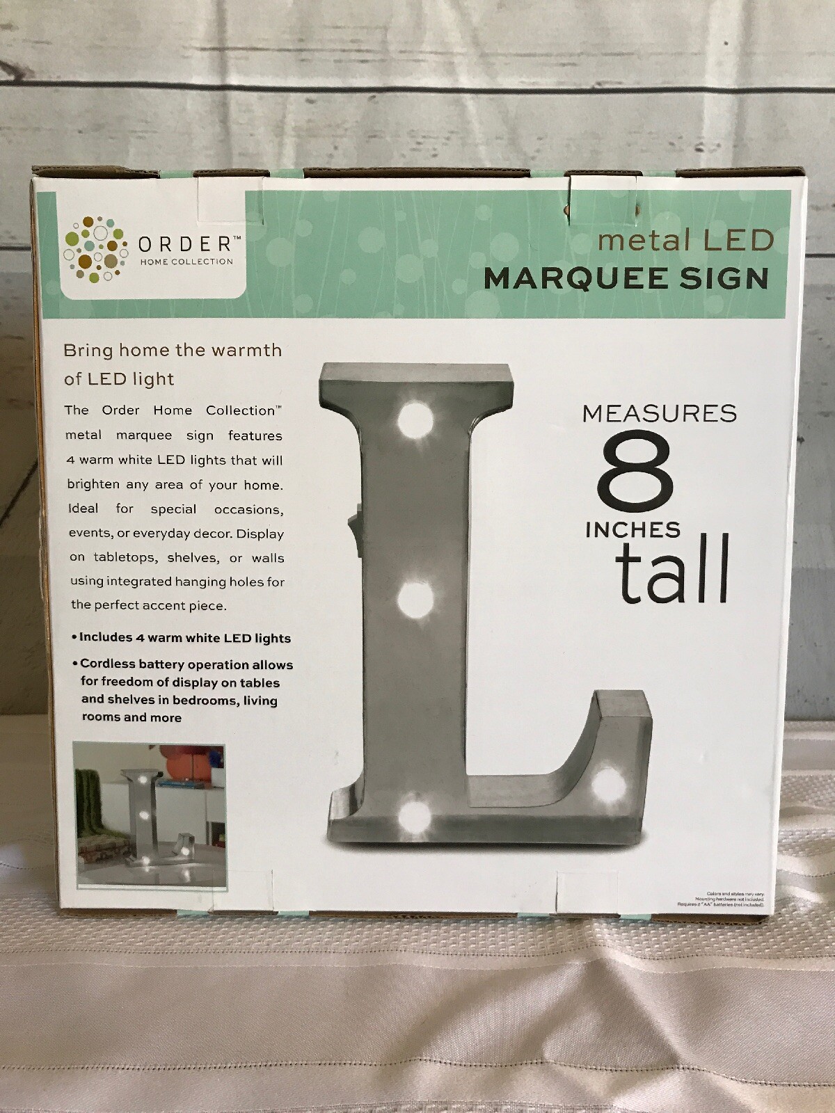 Order Home Collections Metal Marquee Sign Letter “L” LED Light Up Silver~NEW