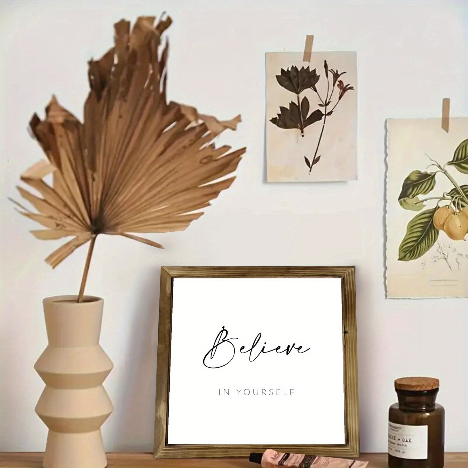 Plain White Background Believe In Yourself Script Cottage Entryway Wall Sign