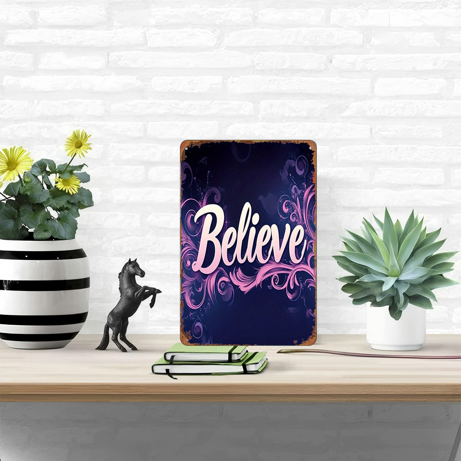 Purple Pattern Metal Sign, Believe, 20.32*30.48 cm