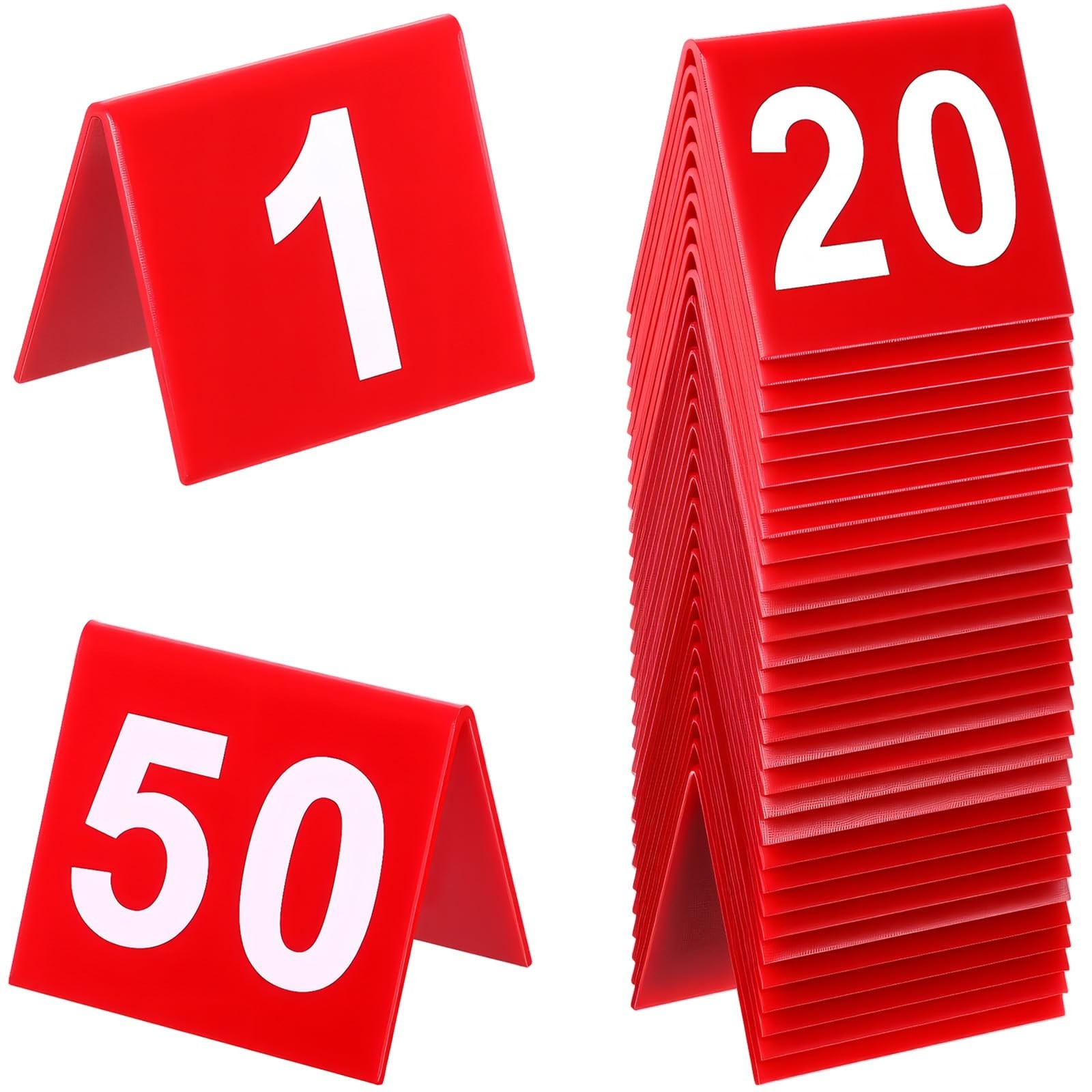 50 PCS Red Plastic Double Sided Restaurant Table Number Tents 150 Event