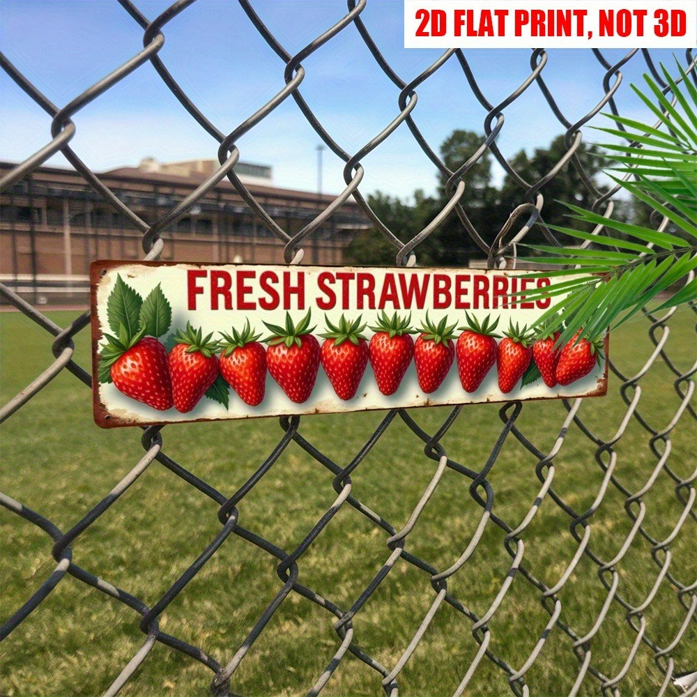 Tin Signs Fresh Strawberries 16×4 Rustic Garden Metal Decor Kitchen Cottage Farm