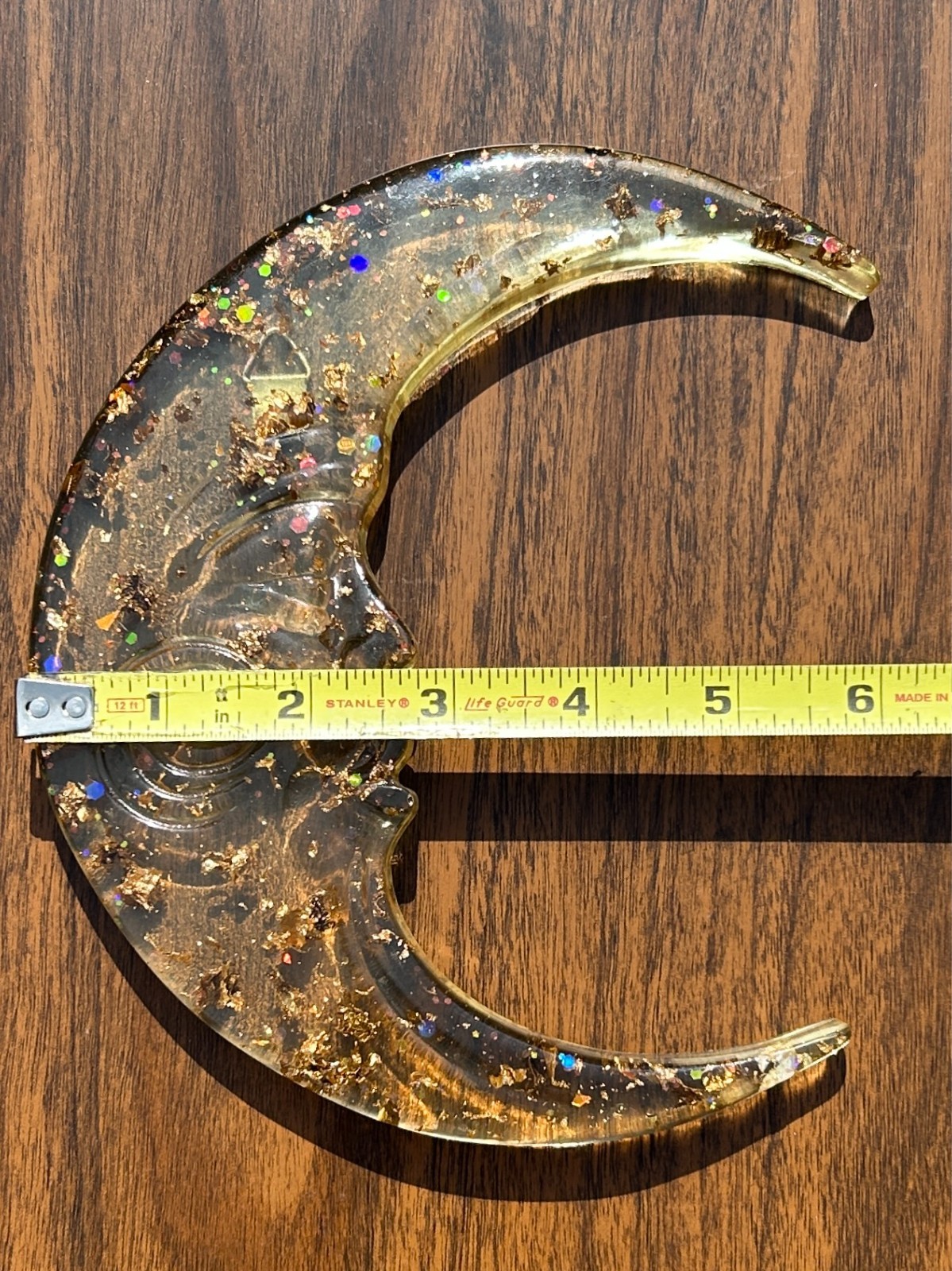 Resin Moon Wall Hanging Plaque Celestial Holographic Glitter Gold Flake