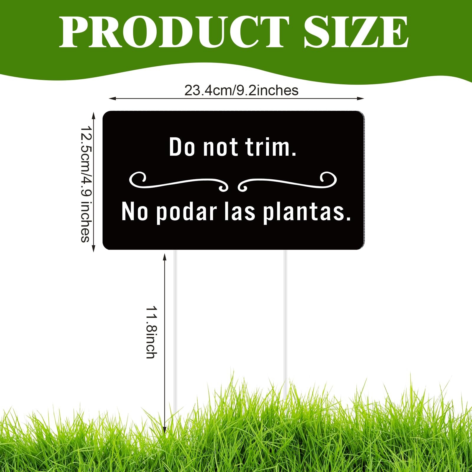 2 Pcs Do Not Trim Yard Signs with Plastic Stakes, 9.2” x 4.9” Bilingual Pla…