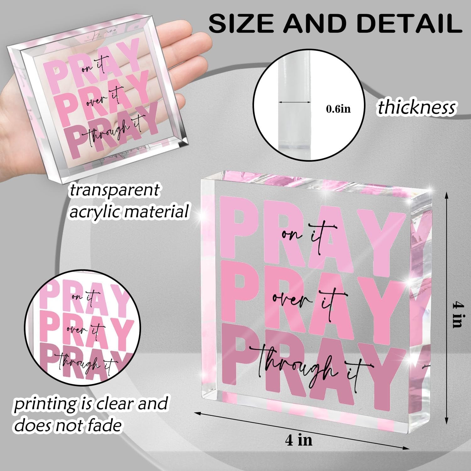 Pink Inspirational Decor Pray Over It Bible Verse Wall Art Christian Gifts, 4x 4