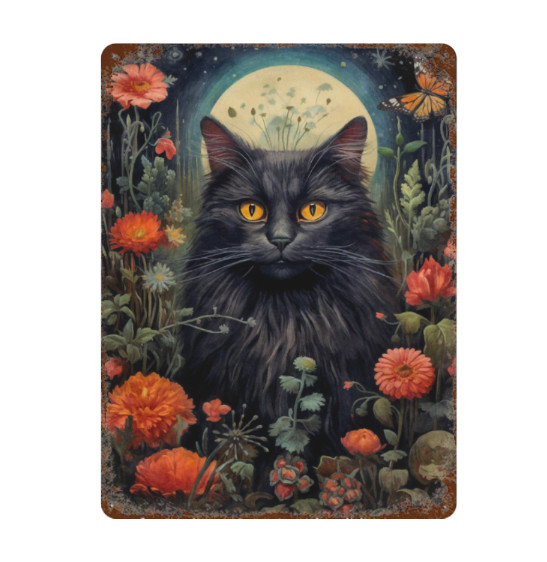 Rustic Gothic Botanical Animals CAT Metal Sign Halloween Wall Decor 16×12 Large