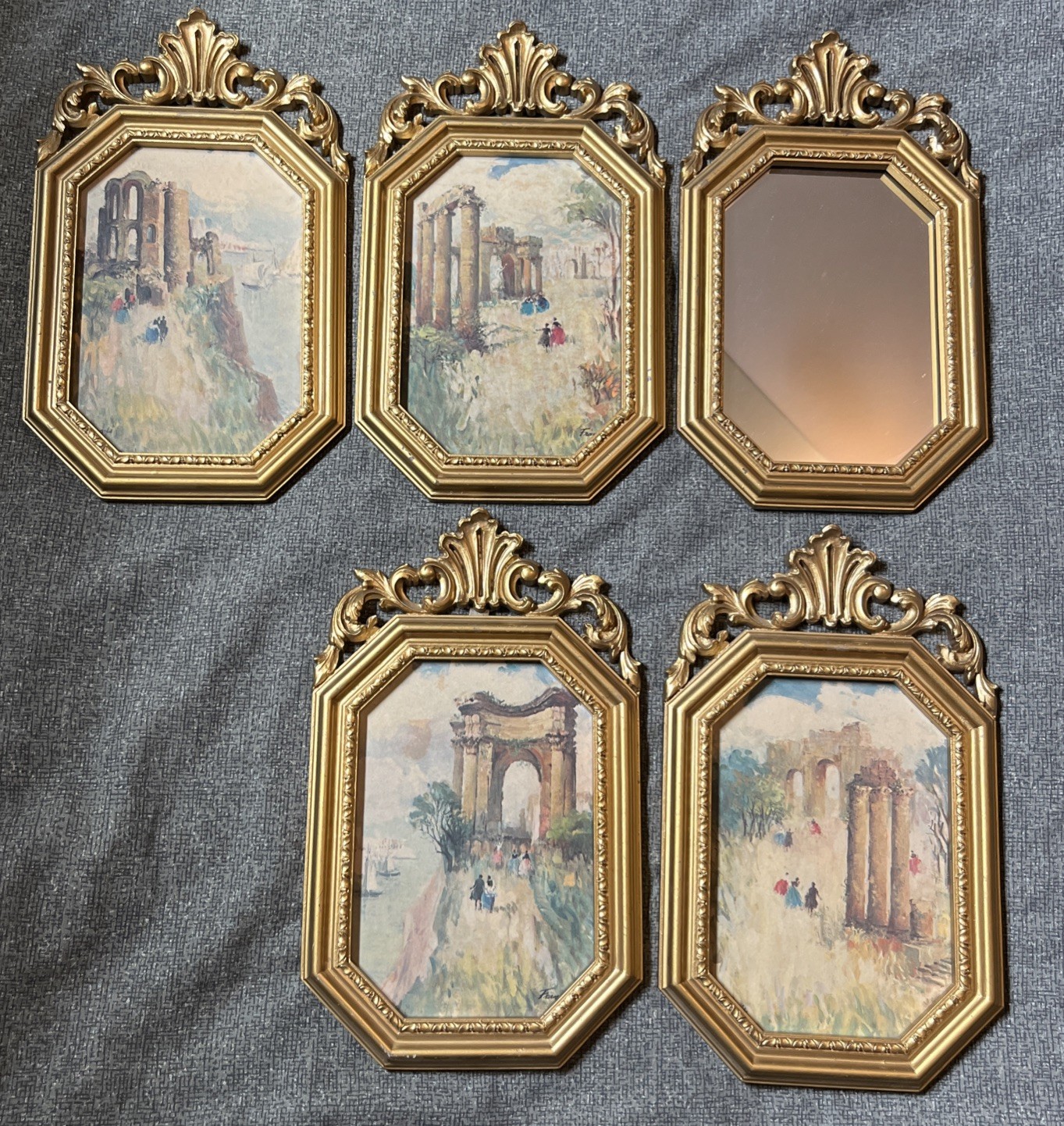 Vintage Syroco Roman Arches Wall Plaques Gold Baroque Mid Century Modern USA