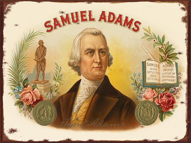 Vintage portrait painting of patriot Sam Adams reproduction metal sign