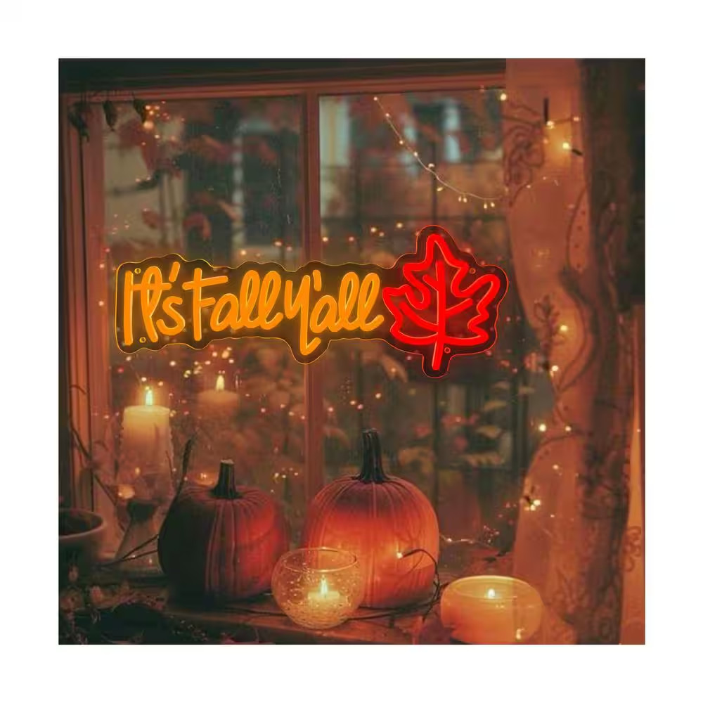 Thanksgiving Fall Maple Leaf LED Neon Sign Wall Hanging Acrylic Multicolor Home