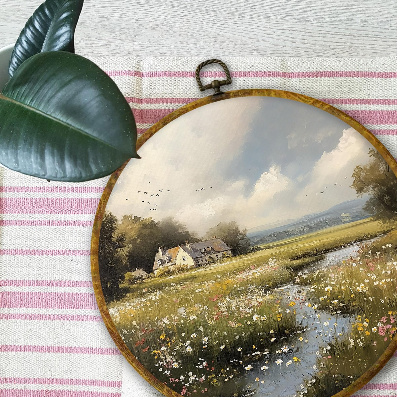 Vintage Farmhouse Country Wall Art Decor, Cottagecore Wildflower Landscape Fr…