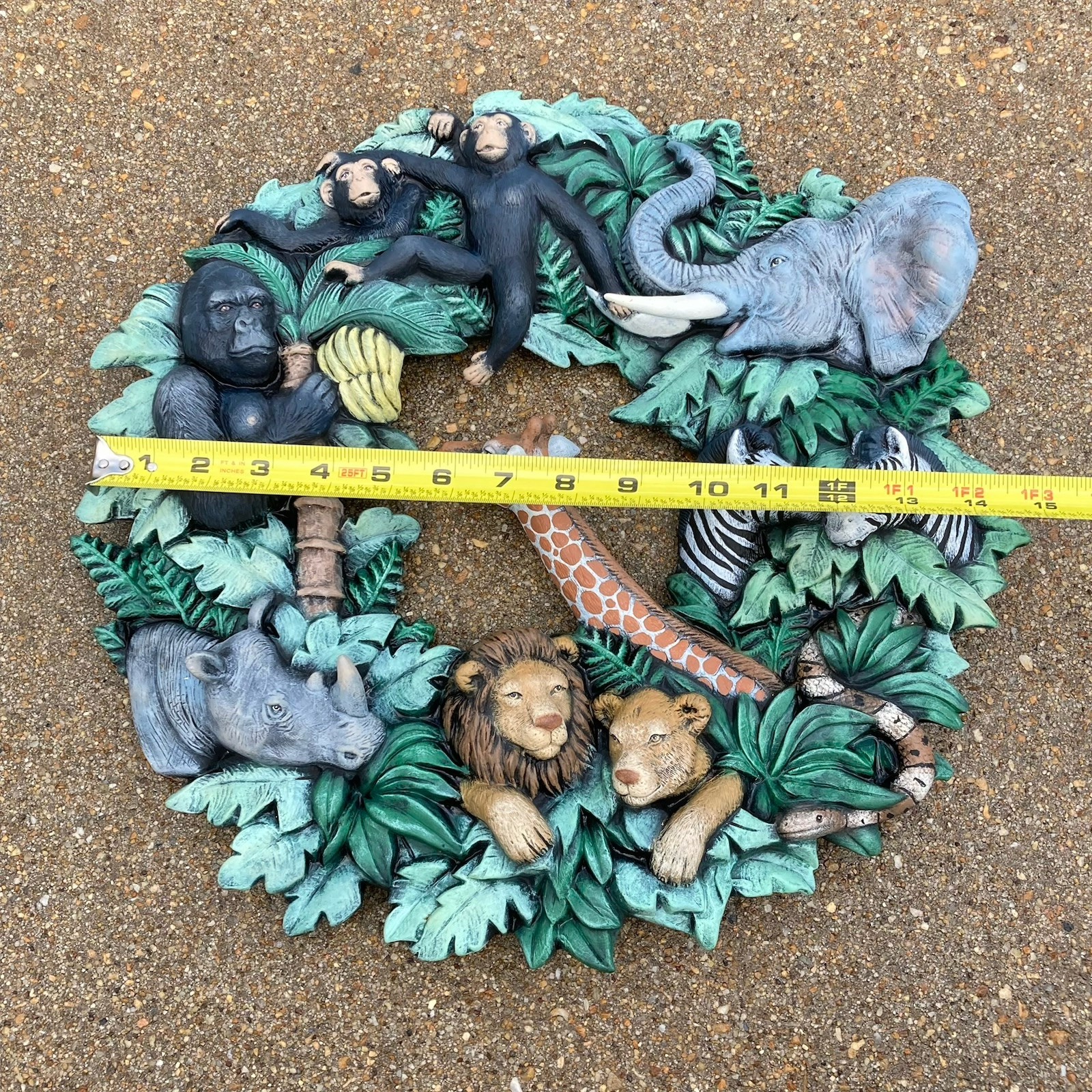 Vintage Cast Metal Jungle Animal Kingdom Wreath Wall Hanging Plaque Safari Decor