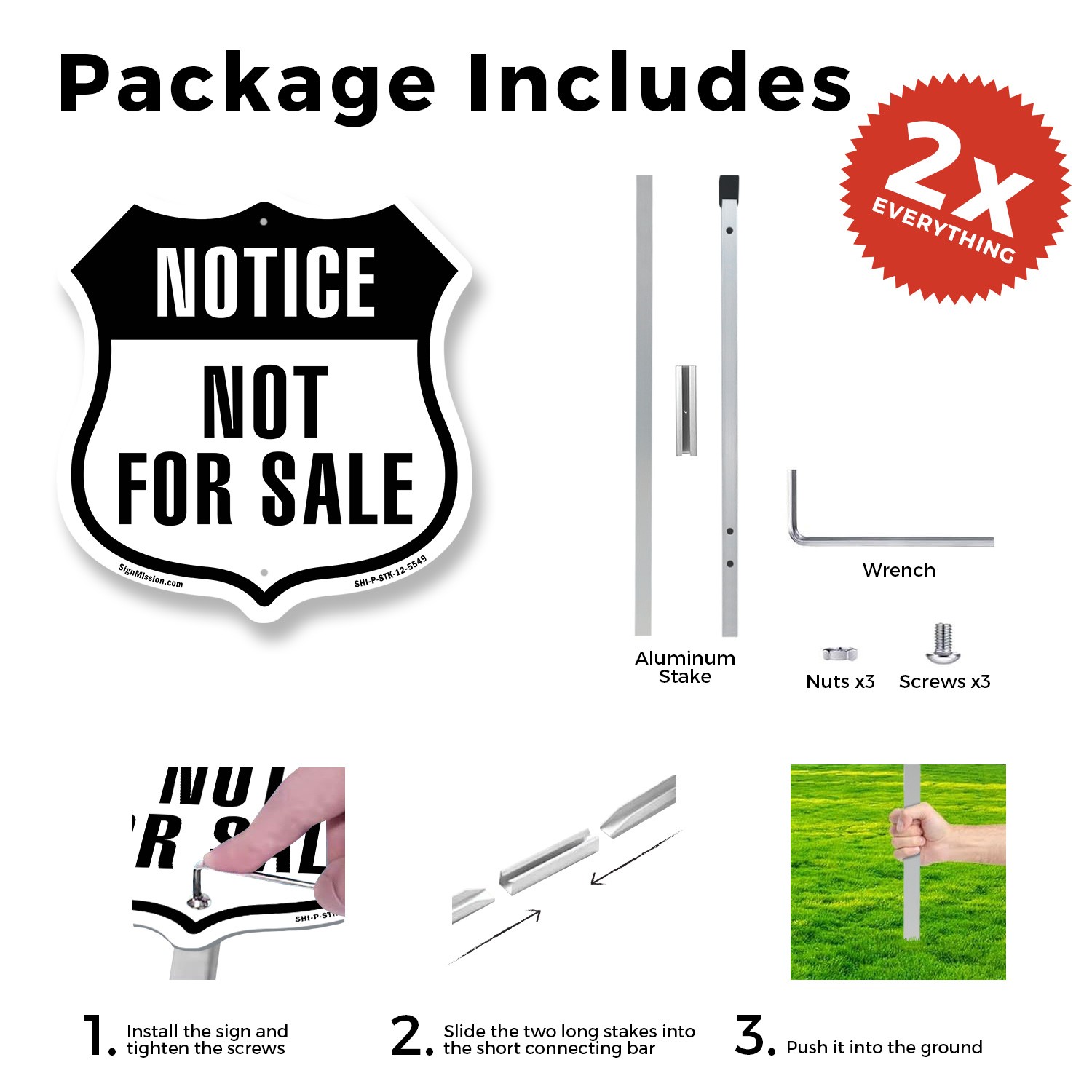 Notice Not For Sale Shield Shaped Sign With Stake Crafted in the USA