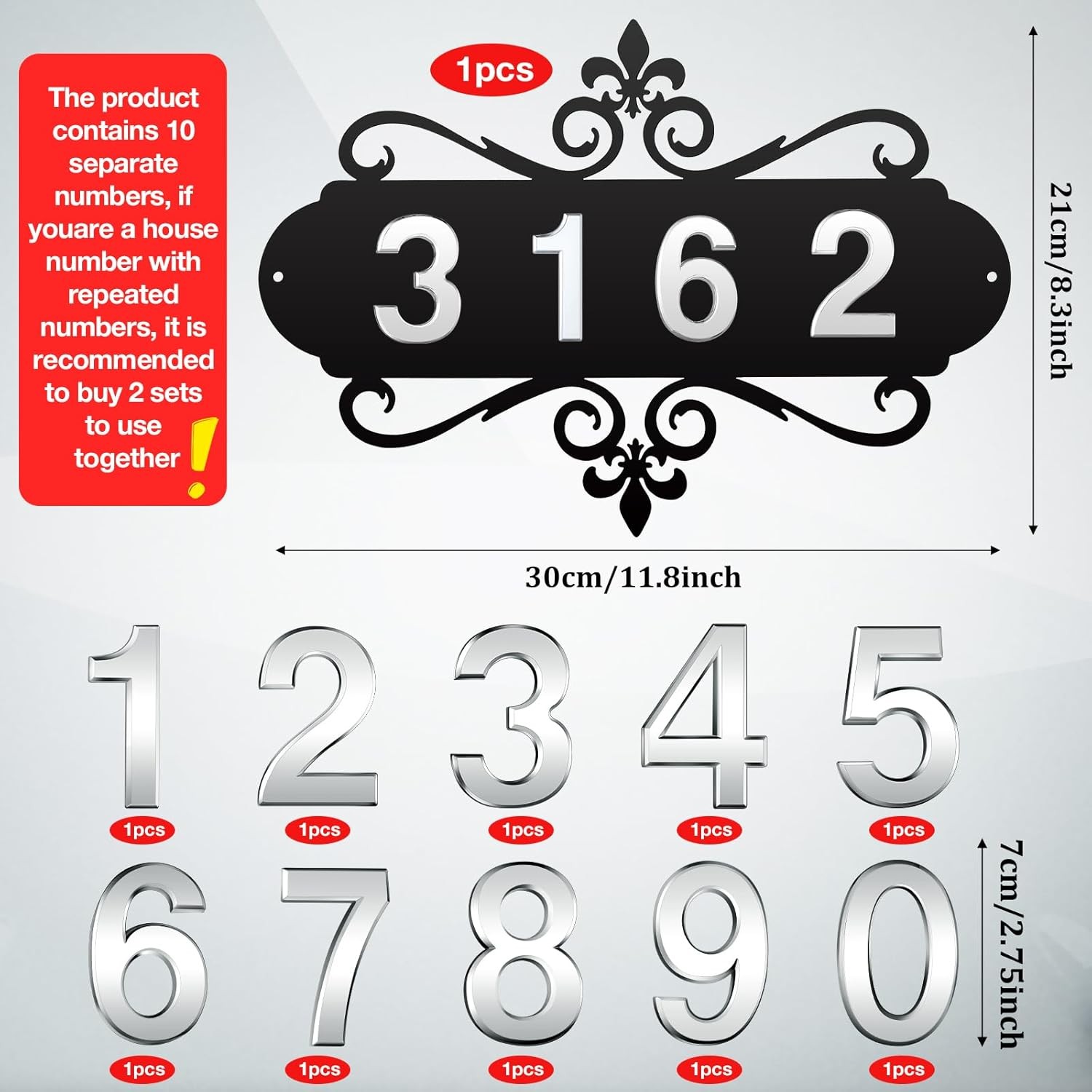House Address Plaques Metal Sign Outside 13.8 inch, Silver