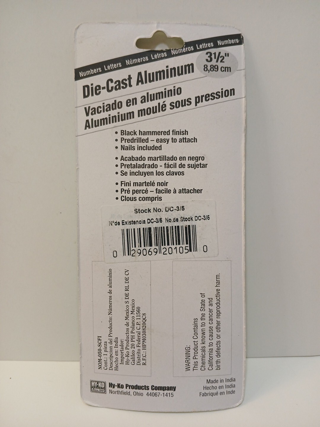 Hy-Ko 3-1/2″ Black Die-Cast Aluminum Nail-On #5 (DC-3)