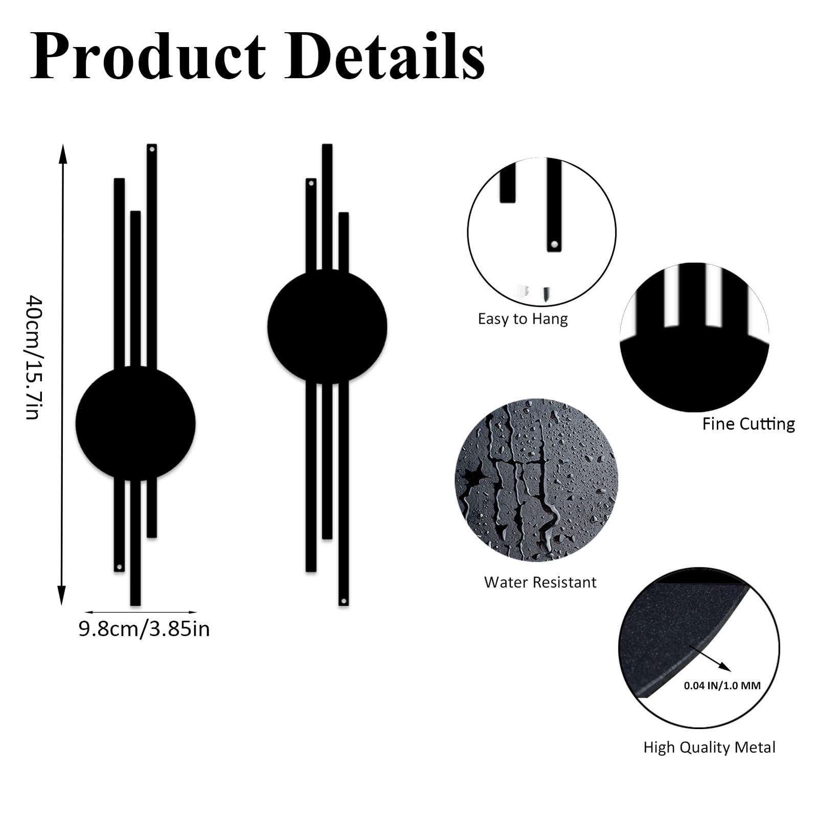 2Pcs Abstract Metal Wall Decor, Black Modern Geometric Hanging Paintings
