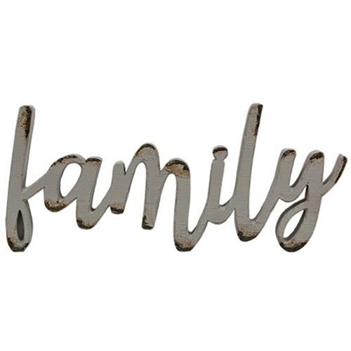 FAMILY Resin Sitter Wall Hanging 7.5” Distressed Gray Freestanding Accent Piece