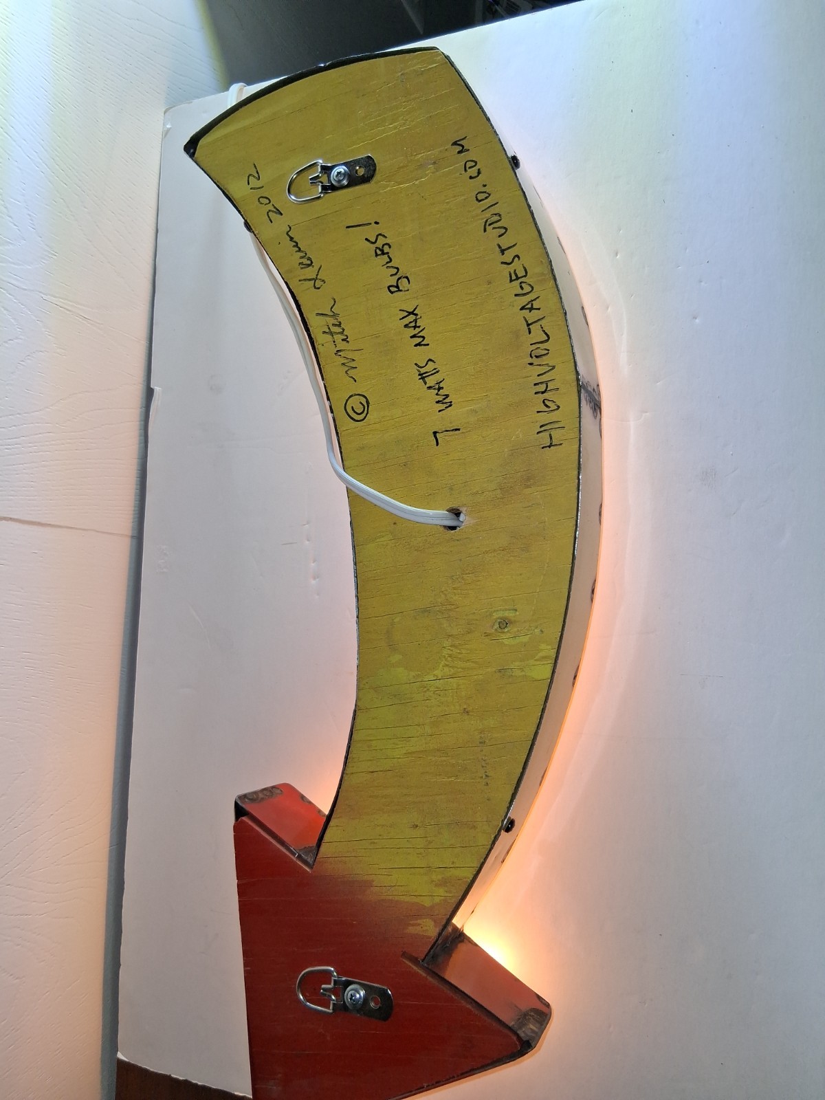 Handmade Lighted Marquee Arrow Wall Sign, Metal Yellow/Red, Hanging Horizontal