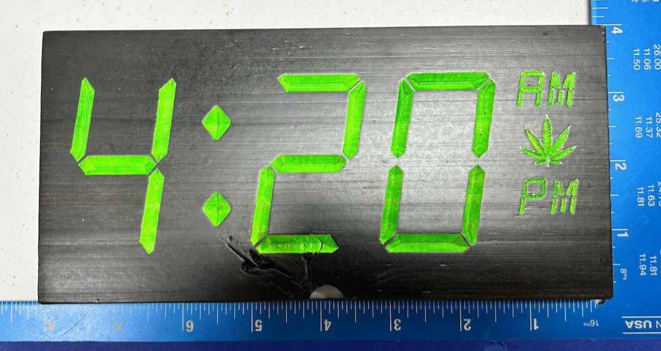 Handcrafted Wooden Time is 420 Faux Digital Clock Marijuana Carved Handmade Sign